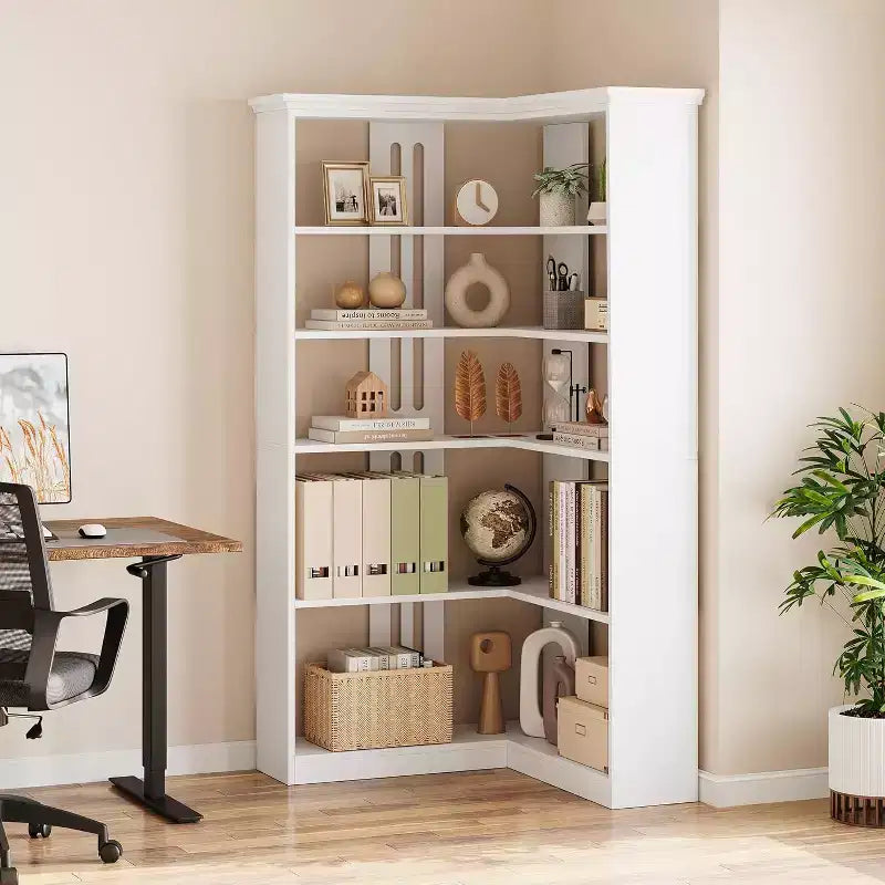 Étagère d'angle en forme de L de 73 po – Étagère de style rustique à 5 niveaux avec capacité de 60 lb, panneaux en MDF épaissi