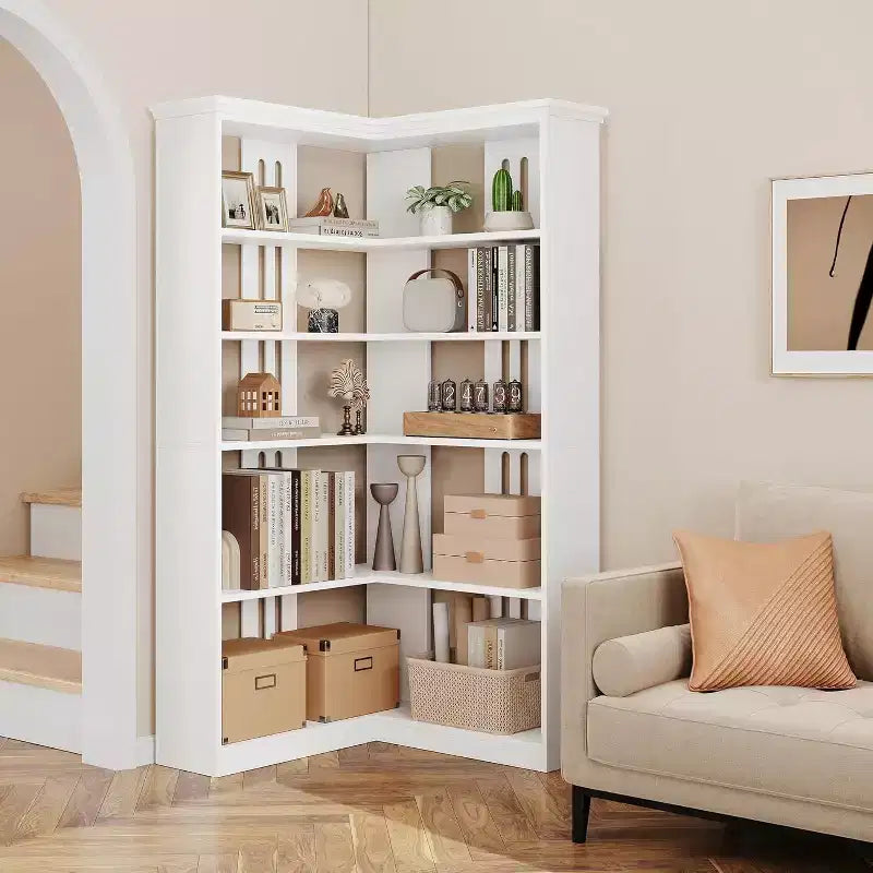 Étagère d'angle en forme de L de 73 po – Étagère de style rustique à 5 niveaux avec capacité de 60 lb, panneaux en MDF épaissi
