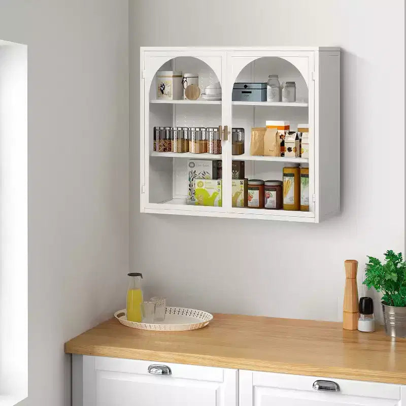 Meuble mural à 2 portes et motif tressé avec 3 niveaux de rangement et portes vitrées pour entrée/salle à manger/salon/cuisine
