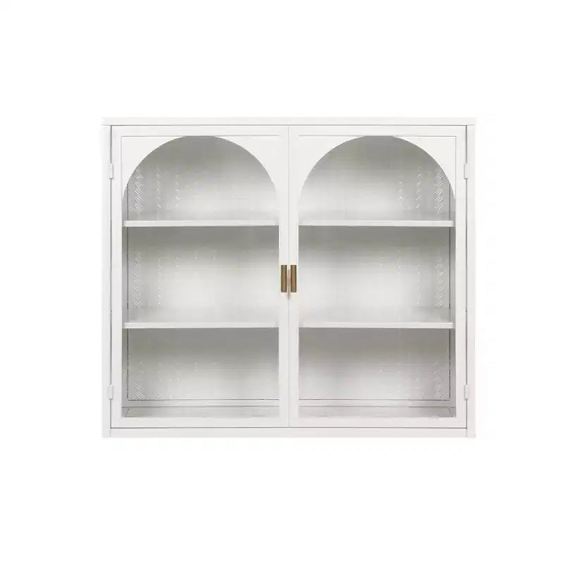 Meuble mural à 2 portes et motif tressé avec 3 niveaux de rangement et portes vitrées pour entrée/salle à manger/salon/cuisine