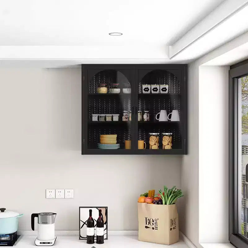 Meuble mural à 2 portes et motif tressé avec 3 niveaux de rangement et portes vitrées pour entrée/salle à manger/salon/cuisine