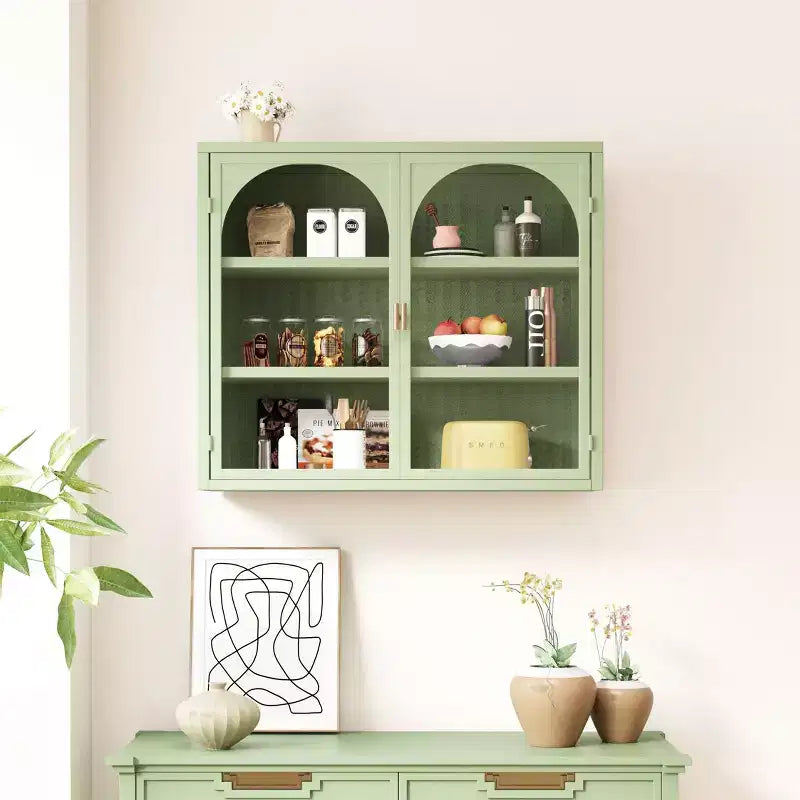 Meuble mural à 2 portes et motif tressé avec 3 niveaux de rangement et portes vitrées pour entrée/salle à manger/salon/cuisine