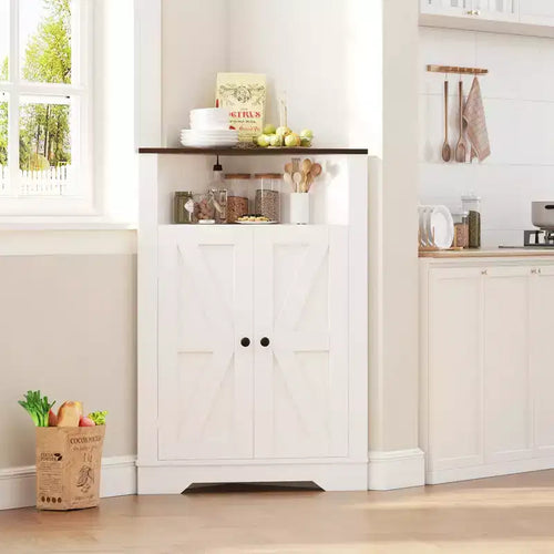 COZONY 38 Farmhouse Corner Storage Cabinet with Door and Adjustable Shelf, Small Floor Corner Organizer for Bathroom Kitchen Living Room