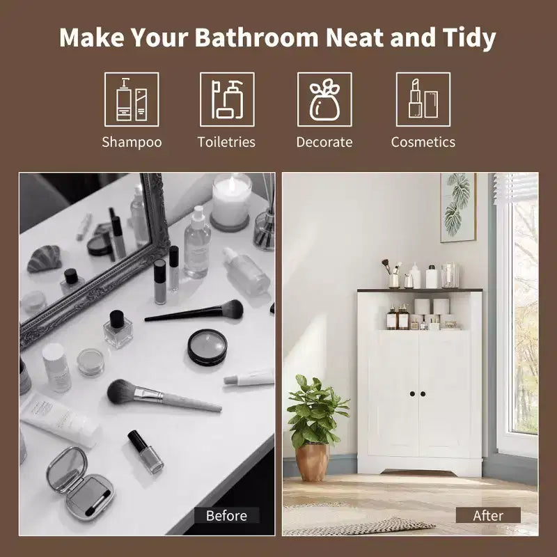 Meuble d'angle de ferme avec porte et étagère réglable, petit organiseur d'angle de sol pour salle de bain, cuisine, salon