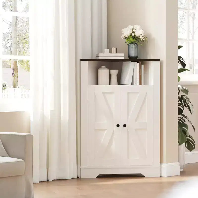 Meuble d'angle de ferme avec porte et étagère réglable, petit organiseur d'angle de sol pour salle de bain, cuisine, salon