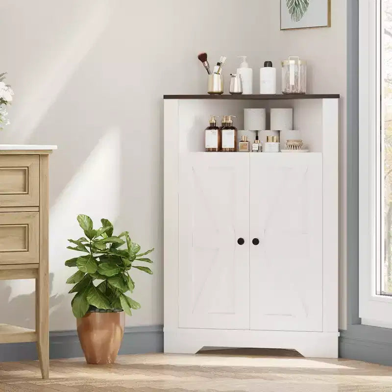 Meuble d'angle de ferme avec porte et étagère réglable, petit organiseur d'angle de sol pour salle de bain, cuisine, salon