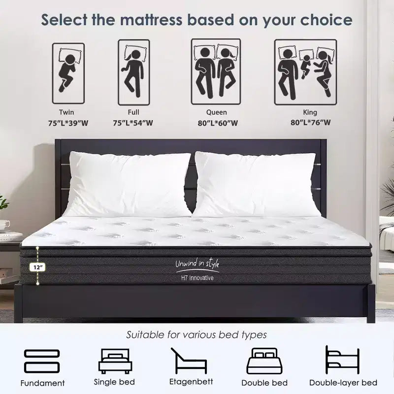 Matelas hybride Anastasia Modern 12H avec ressorts ensachés individuellement