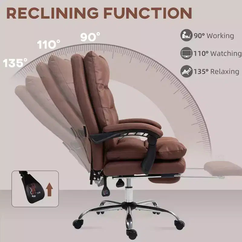 Fauteuil de bureau massant en microfibre, inclinable et chauffant avec repose-pieds, double rembourrage, roulettes pivotantes