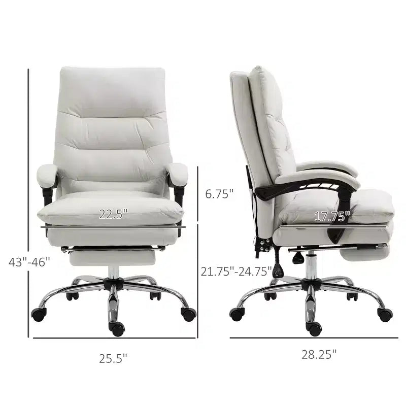 Fauteuil de bureau massant en microfibre, inclinable et chauffant avec repose-pieds, double rembourrage, roulettes pivotantes