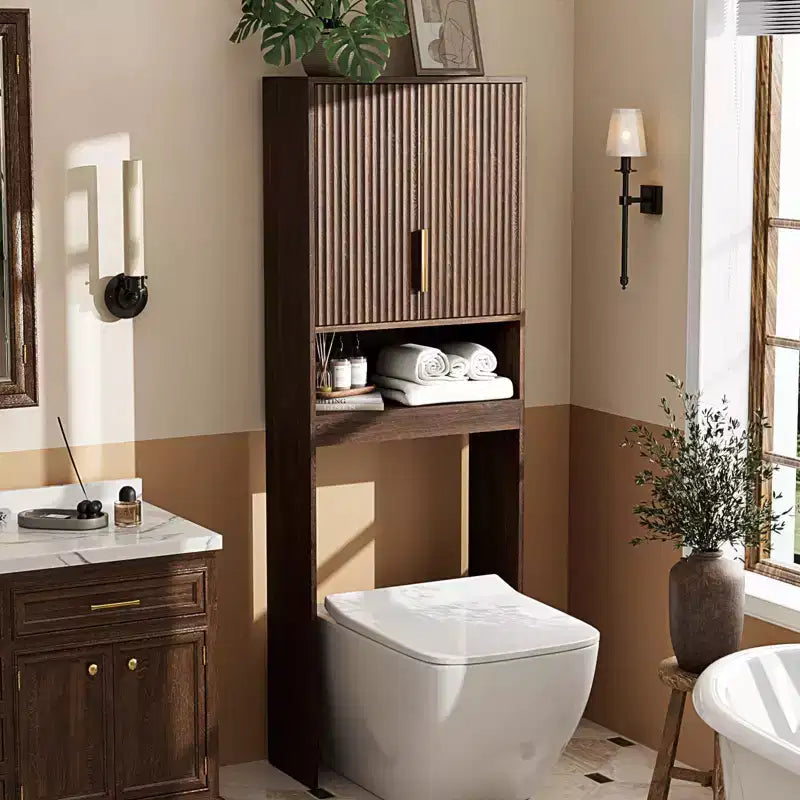Meuble de rangement au-dessus des toilettes, organisateur de salle de bain vert sauge au-dessus des toilettes avec portes en rotin arquées, étagère autoportante peu encombrante