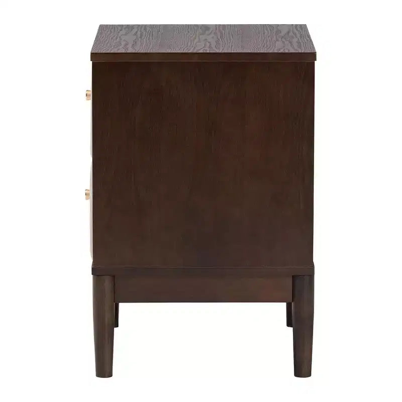 Table de chevet à 2 tiroirs Nikolai en tissu et bois beige/marron wengé