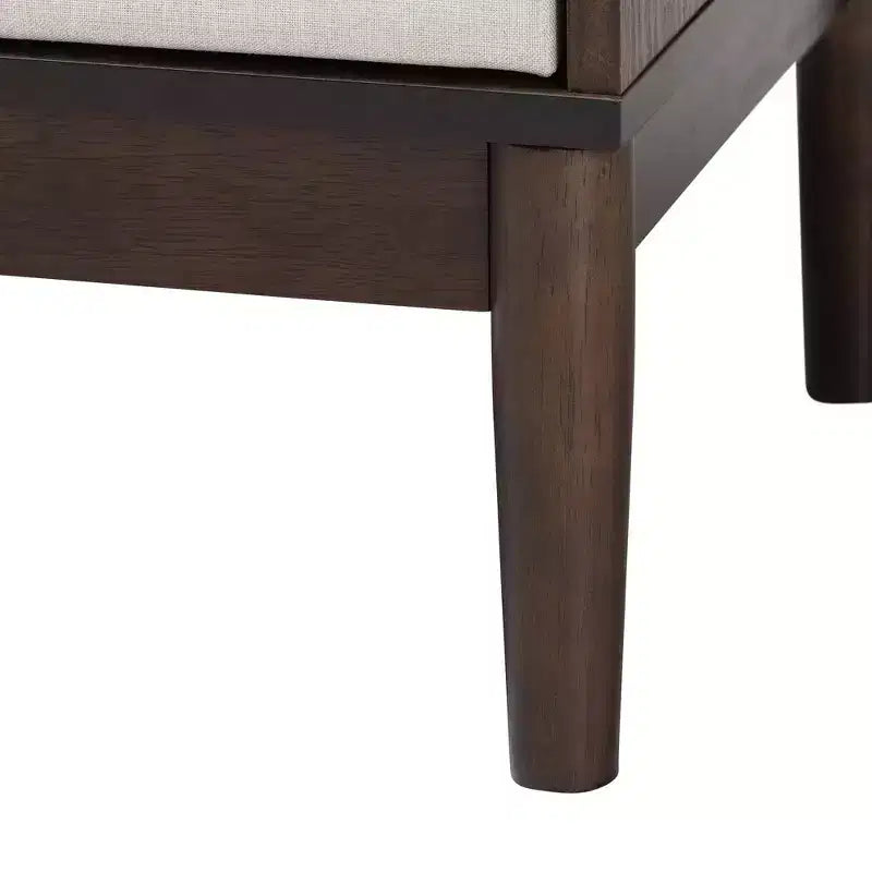 Table de chevet à 2 tiroirs Nikolai en tissu et bois beige/marron wengé