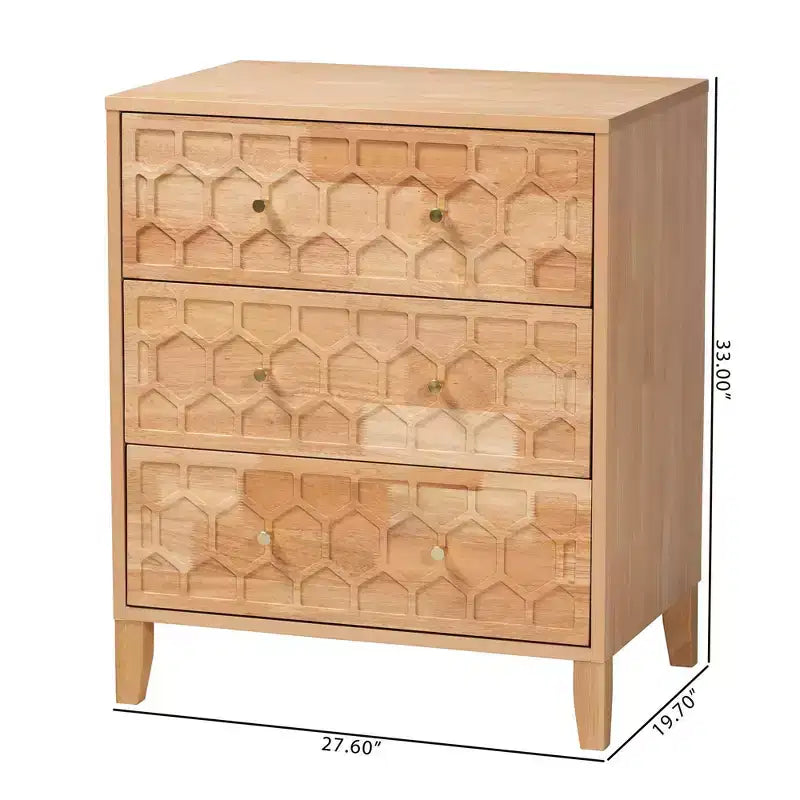 Commode 3 tiroirs Hosea nid d'abeille naturel