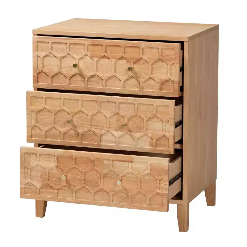 Commode 3 tiroirs Hosea nid d'abeille naturel