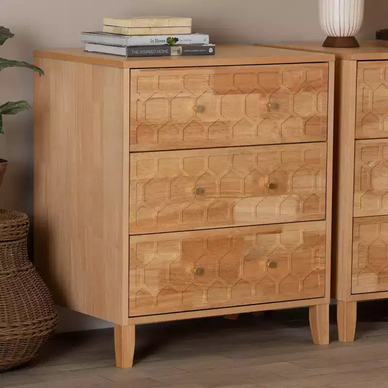 Commode 3 tiroirs Hosea nid d'abeille naturel