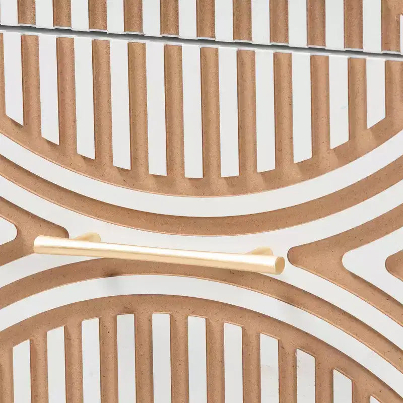 Table de chevet sculptée contrastante blanc/marron naturel