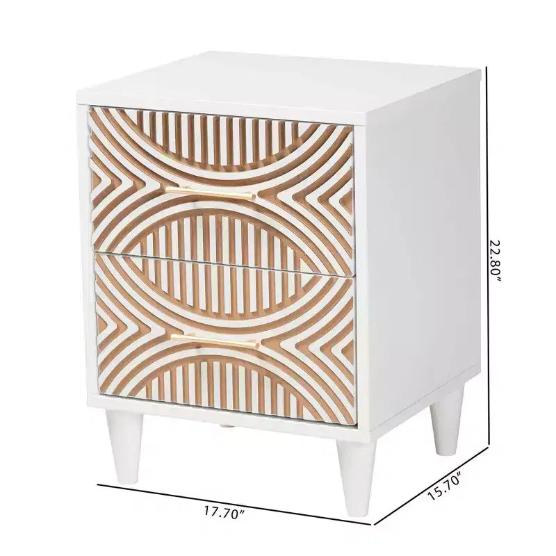 Table de chevet sculptée contrastante blanc/marron naturel