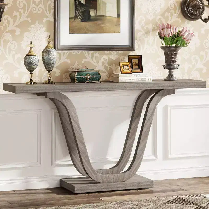 Table console de ferme 55" gris clair