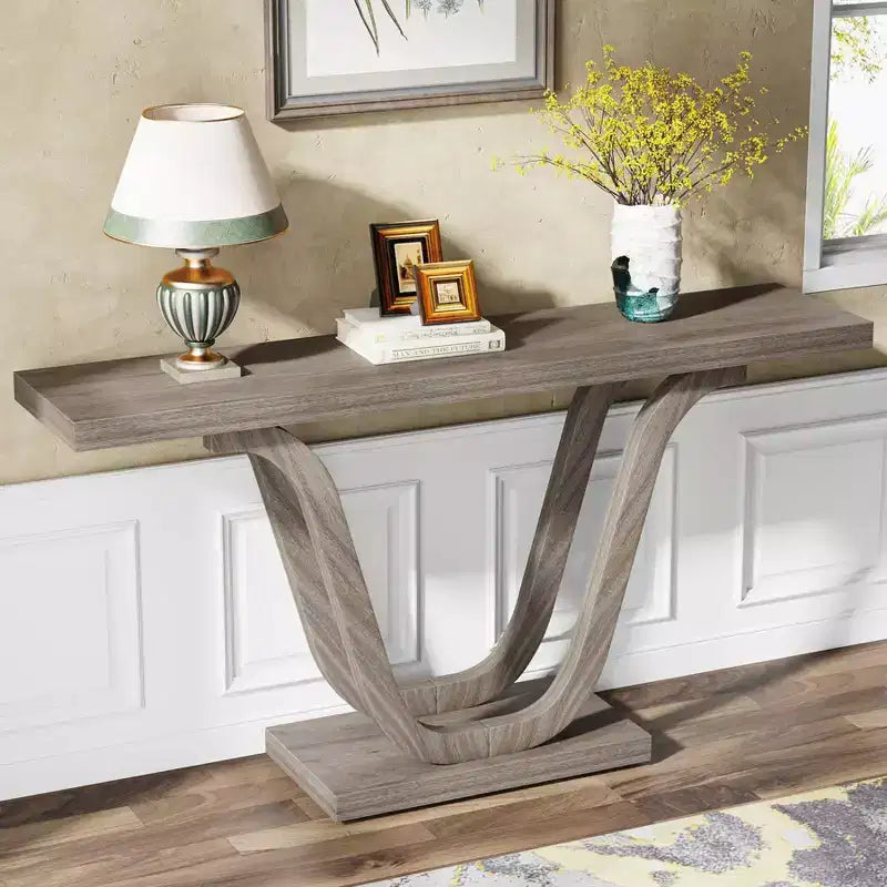 Table console de ferme 55" gris clair
