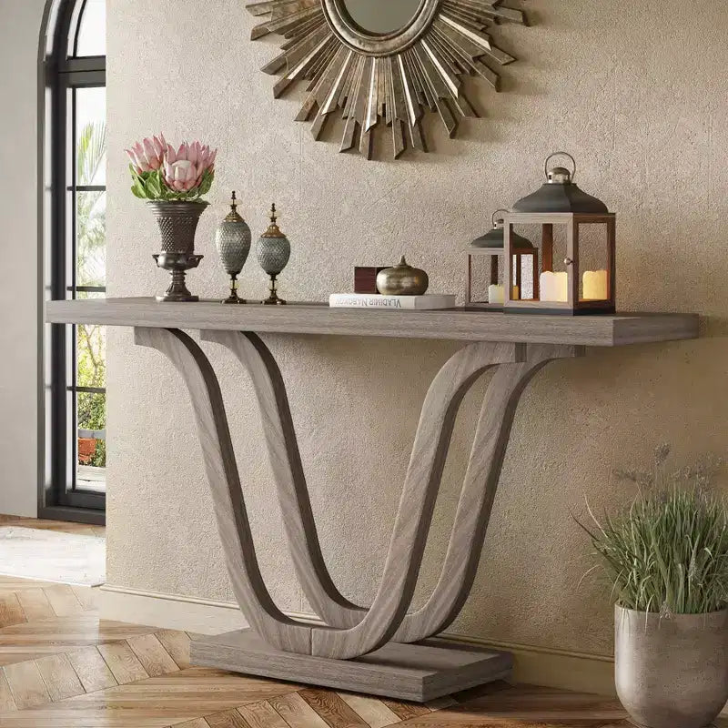 Table console de ferme 55" gris clair