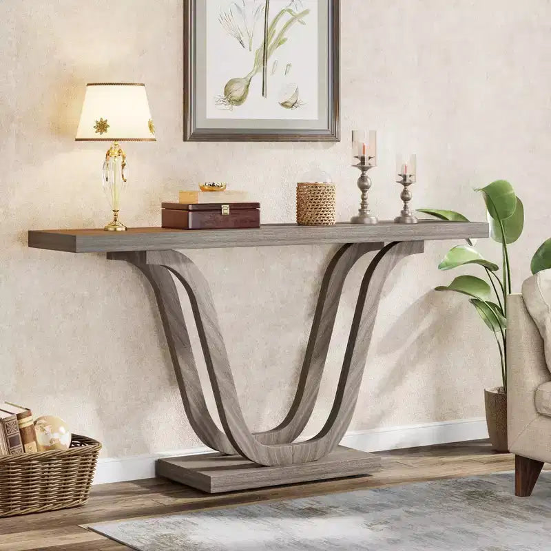 Table console de ferme 55" gris clair