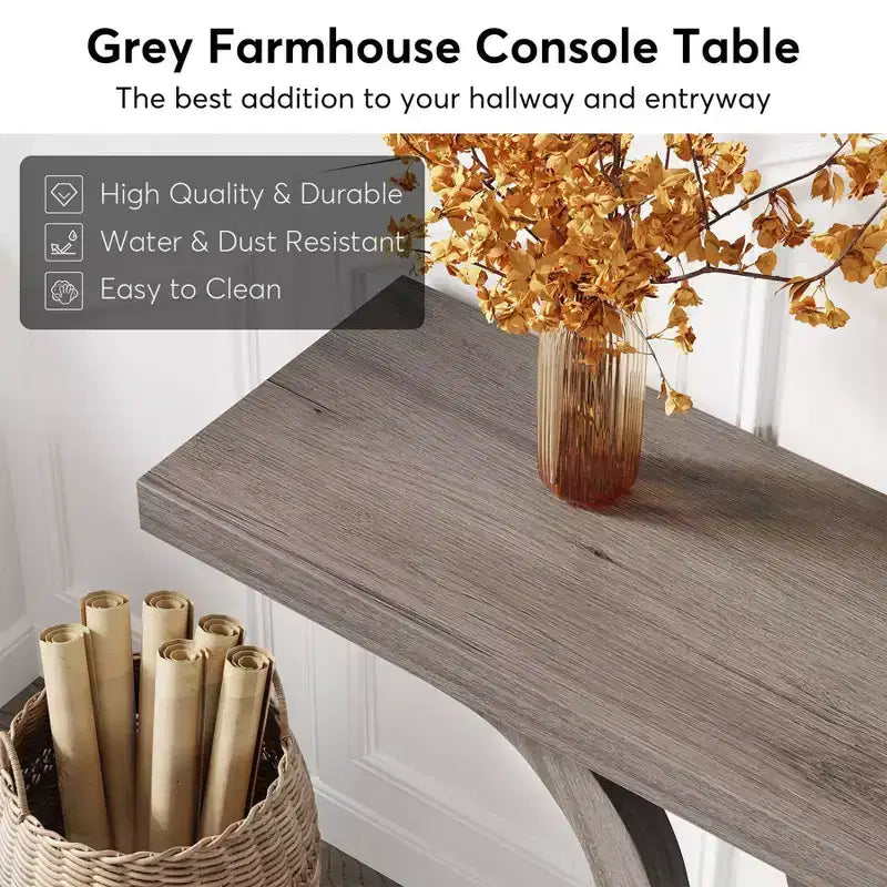 Table console de ferme 55" gris clair