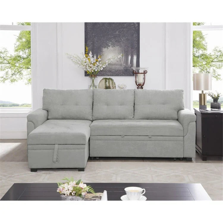 Canapé d'angle réversible convertible avec lit gigogne, méridienne de rangement et pieds durables