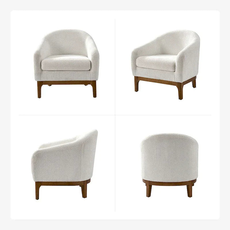 Fauteuil tonneau moderne Augus en bouclette avec pieds en bois massif par HULALA HOME