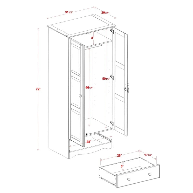 Armoire garde-robe modulable 100 % en bois massif avec poignées en métal ou en bois