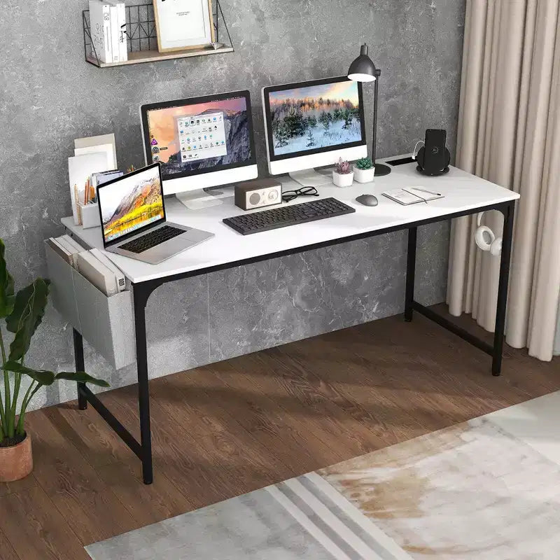 Bureau informatique moderne de 60 pouces avec station de charge, sac de rangement et crochet pour casque Blanc
