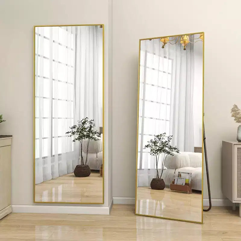 Miroir pleine longueur 18x58 rectangle à poser pour salle de bain et entrée, noir/doré
