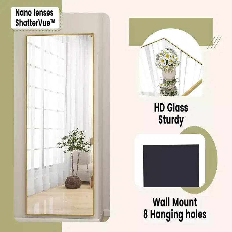 Miroir pleine longueur 18x58 rectangle à poser pour salle de bain et entrée, noir/doré