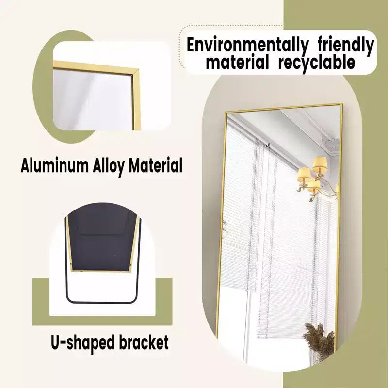 Miroir pleine longueur 18x58 rectangle à poser pour salle de bain et entrée, noir/doré