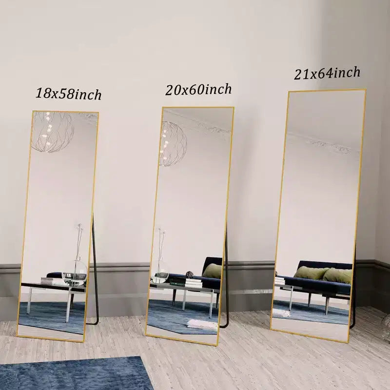 Miroir pleine longueur 18x58 rectangle à poser pour salle de bain et entrée, noir/doré