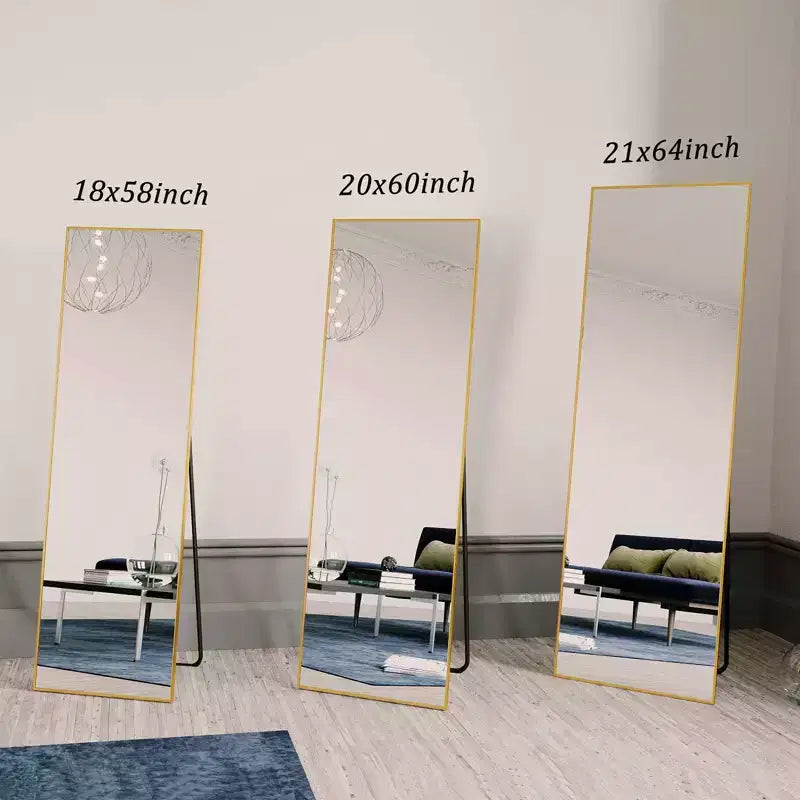 Miroir pleine longueur 18x58 rectangle à poser pour salle de bain et entrée, noir/doré