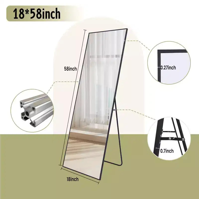 Miroir pleine longueur 18x58 rectangle à poser pour salle de bain et entrée, noir/doré