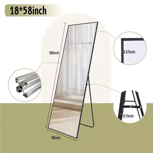 Miroir pleine longueur 18x58 rectangle à poser pour salle de bain et entrée, noir/doré