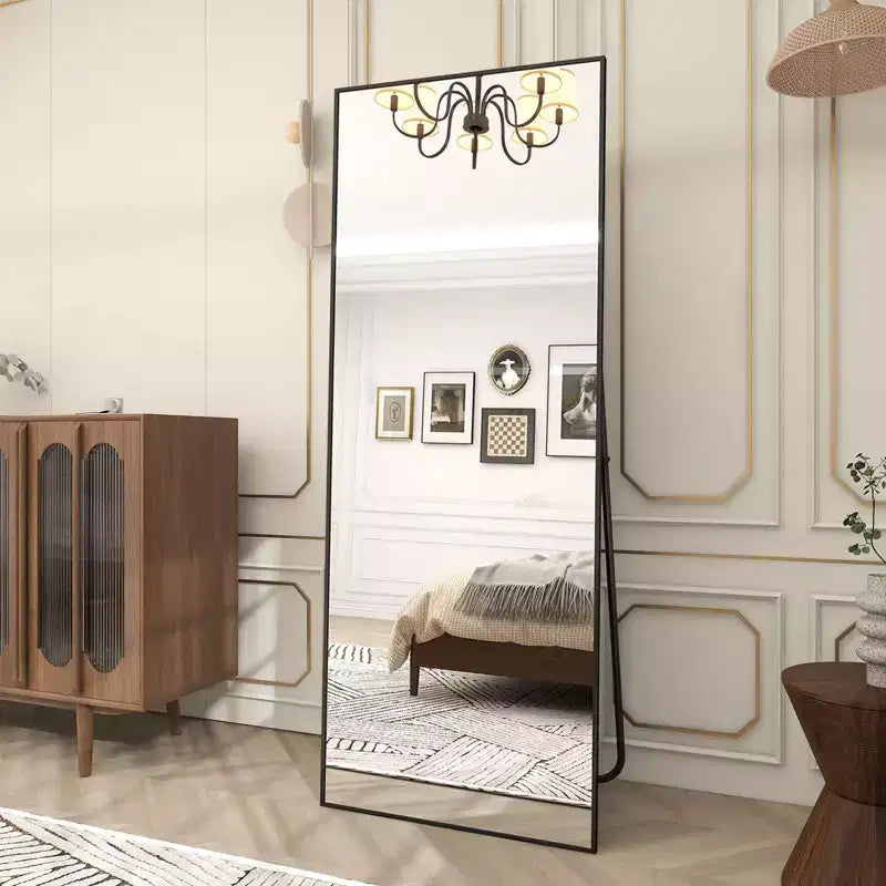 Miroir pleine longueur 18x58 rectangle à poser pour salle de bain et entrée, noir/doré