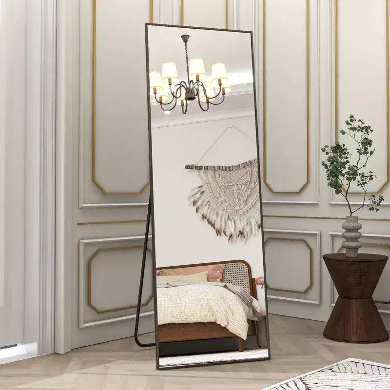 Miroir pleine longueur 18x58 rectangle à poser pour salle de bain et entrée, noir/doré