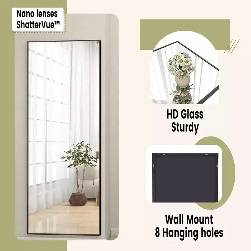 Miroir pleine longueur 18x58 rectangle à poser pour salle de bain et entrée, noir/doré