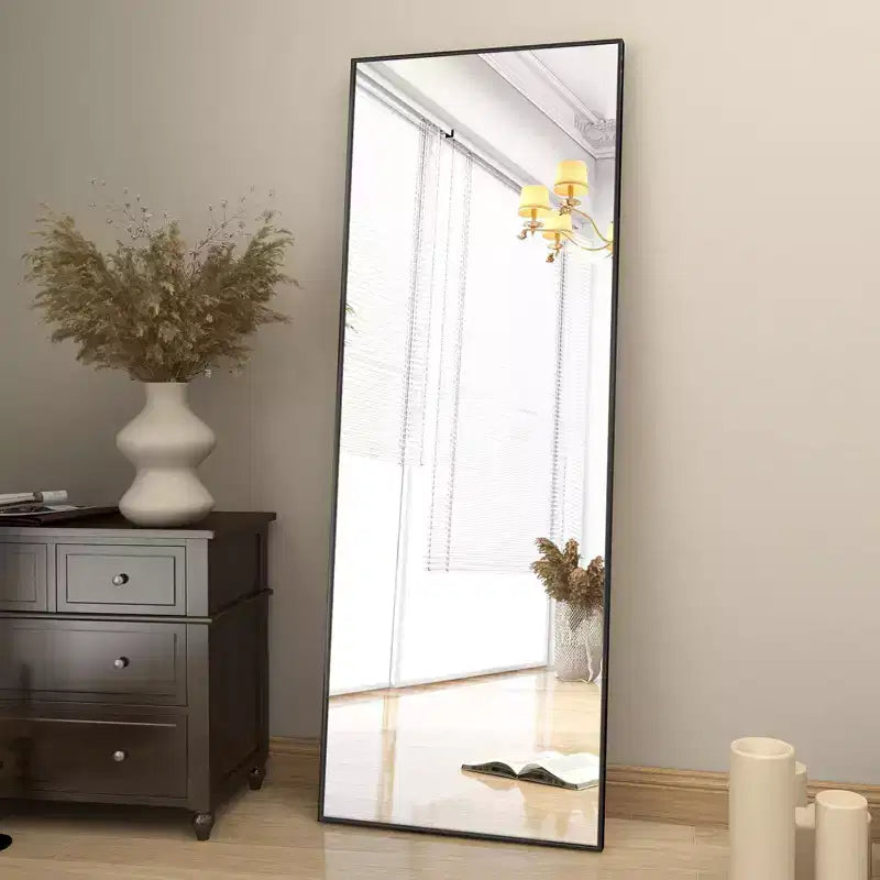 Miroir pleine longueur 18x58 rectangle à poser pour salle de bain et entrée, noir/doré