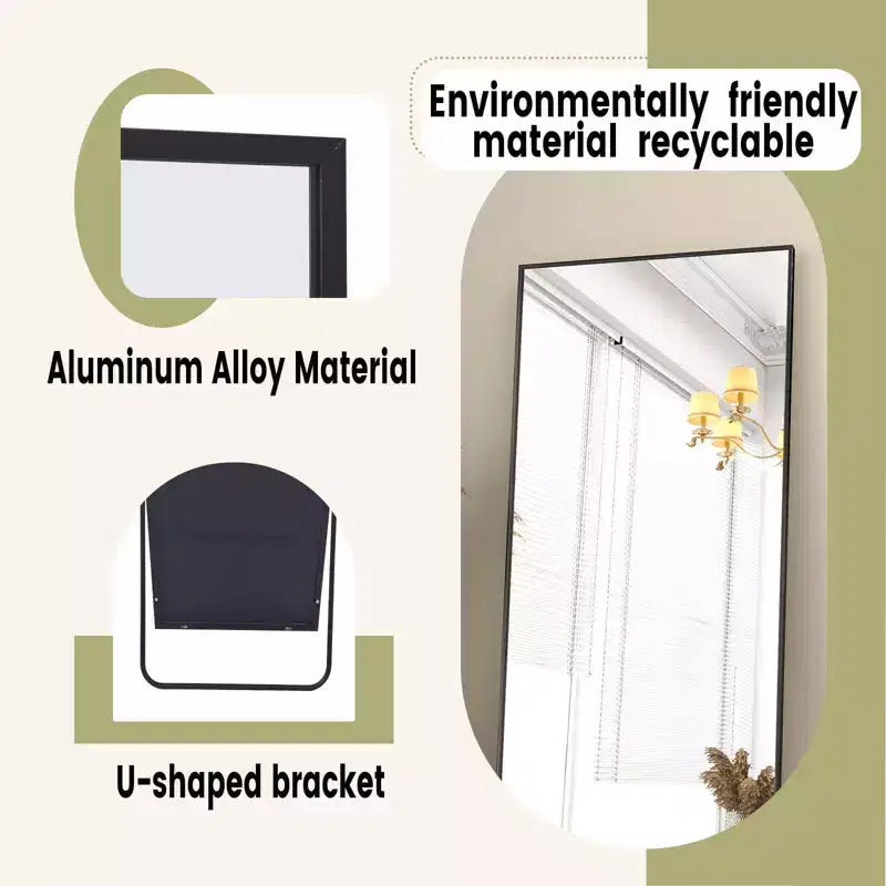 Miroir pleine longueur 18x58 rectangle à poser pour salle de bain et entrée, noir/doré