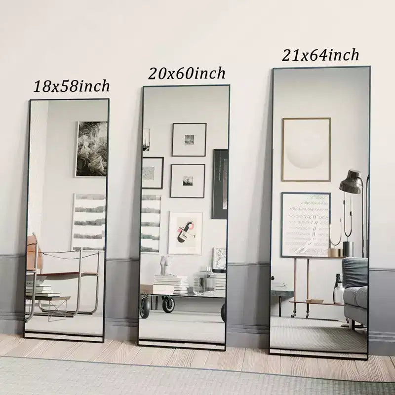 Miroir pleine longueur 18x58 rectangle à poser pour salle de bain et entrée, noir/doré