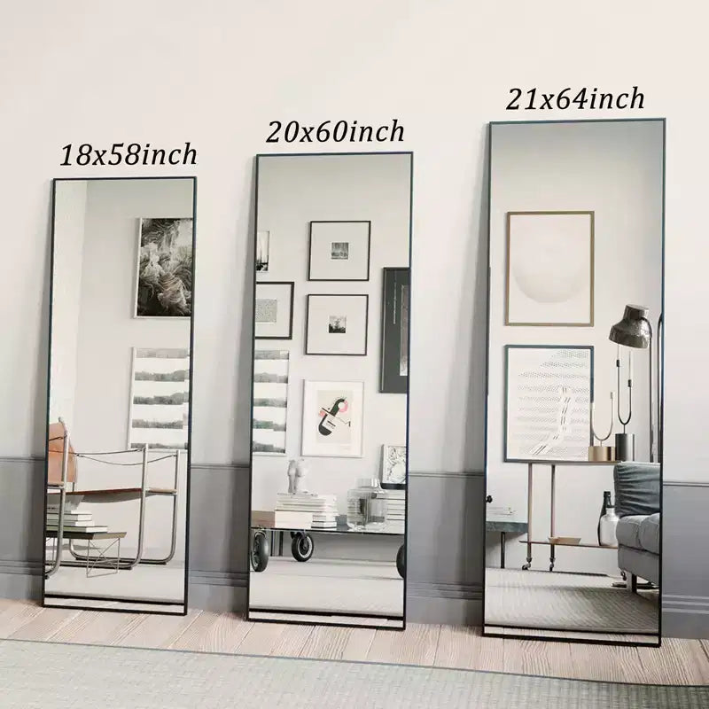 Miroir pleine longueur 18x58 rectangle à poser pour salle de bain et entrée, noir/doré
