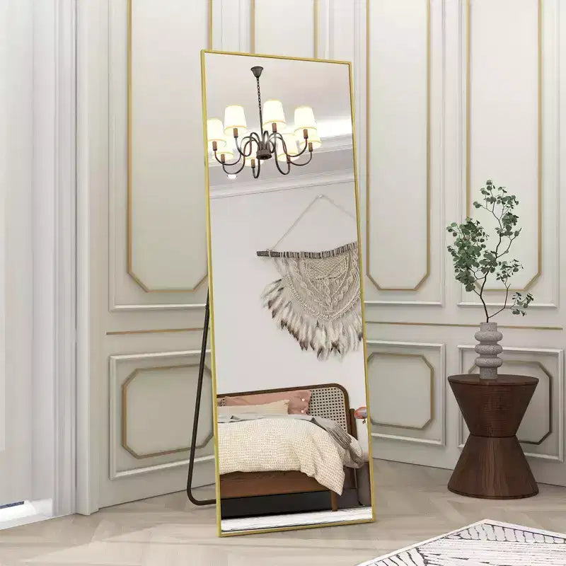 Miroir pleine longueur 18x58 rectangle à poser pour salle de bain et entrée, noir/doré