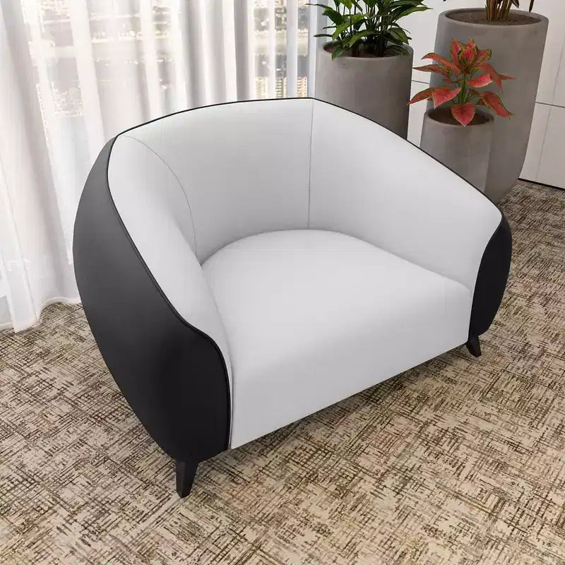 Fauteuil accent en cuir une place avec pieds en acier inoxydable, noir/blanc