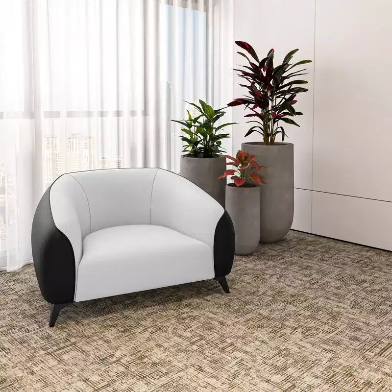 Fauteuil accent en cuir une place avec pieds en acier inoxydable, noir/blanc