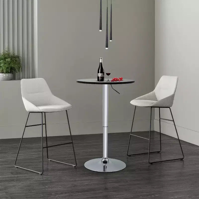 Table de bar avec base chromée élégante et plateau noir, parfaite pour la salle à manger ou la cuisine, Noir