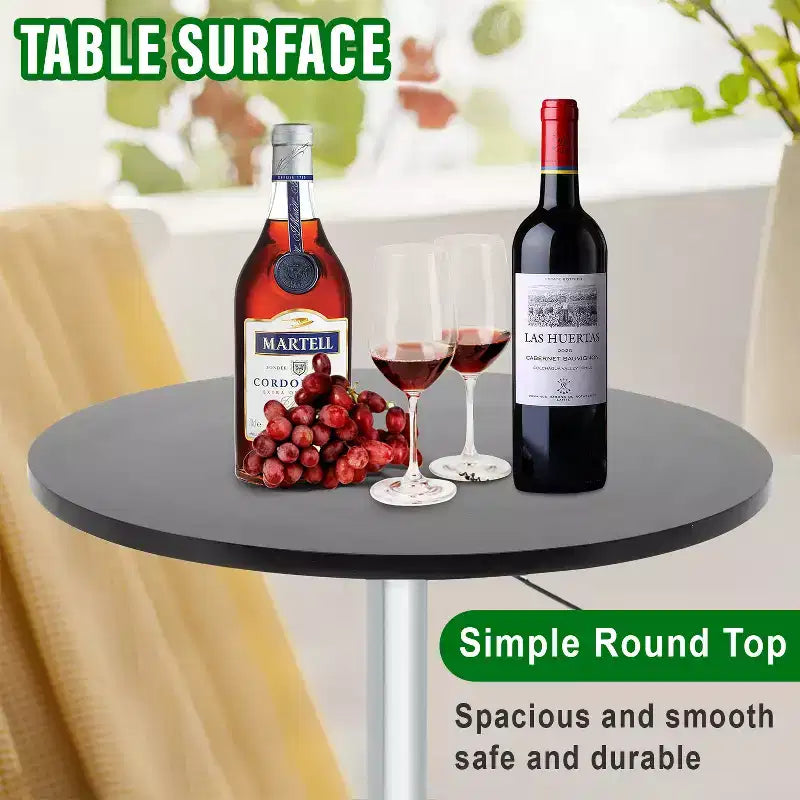 Table de bar avec base chromée élégante et plateau noir, parfaite pour la salle à manger ou la cuisine, Noir