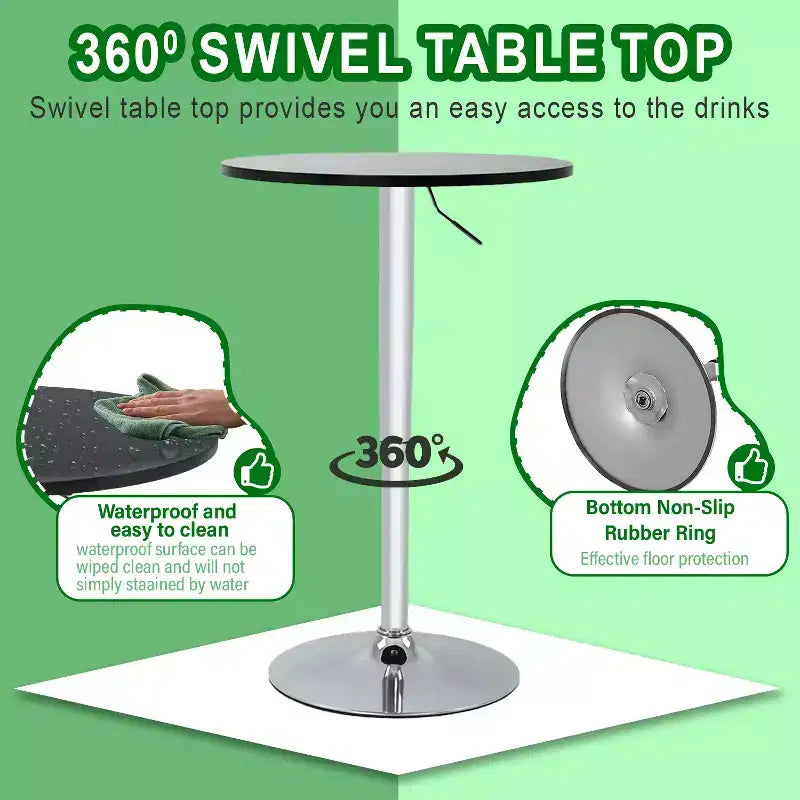Table de bar avec base chromée élégante et plateau noir, parfaite pour la salle à manger ou la cuisine, Noir